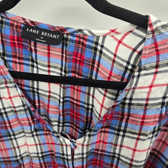 Lane Bryant Plaid Red Blue Button Rayon Tie Front Long Sleeve Shirt Size 20 - Picture 8 of 12